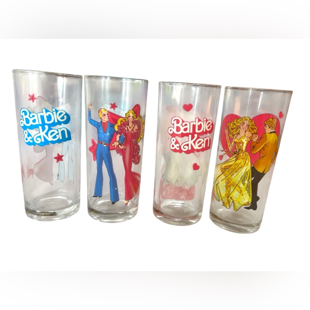 Barbie & Ken Highball Glasses 2012 Mattel Glassware Set Of 4